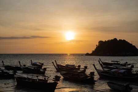 Beautiful Sunrise on the beach in Satun, Thailandの写真素材