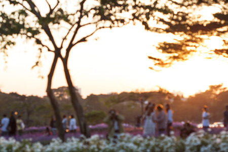 Blurred picture of people activities in evening park.の写真素材