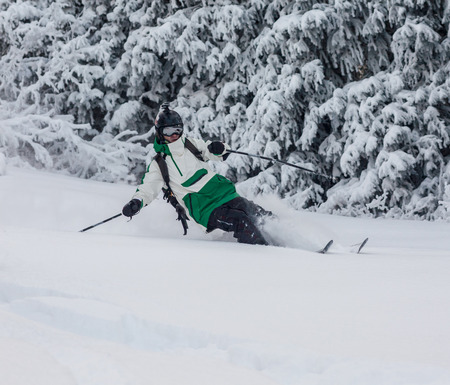 freeride ski on fresh snowの写真素材