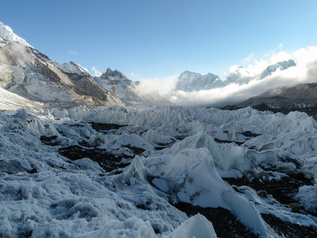 The world's largest glacier Khumbu originating from the highest peak of the worldの写真素材