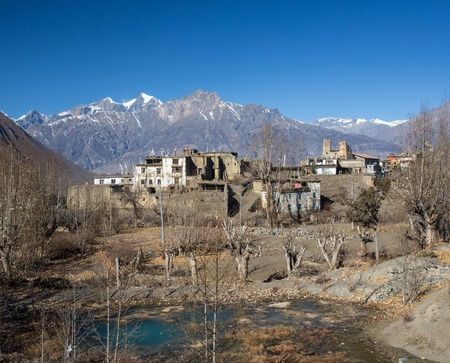Temple on top of mountain on misty morningの写真素材