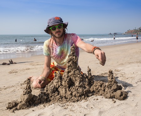 Sand castle on the beach Vintage retro styleの写真素材