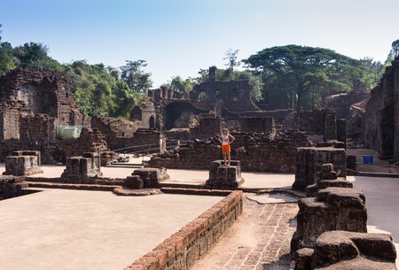 Ruins of two old churches in the village in Indiaの写真素材