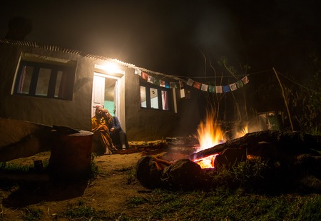 Night romance. Vine against fire. In the Indiaの写真素材