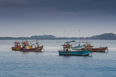 Tired fishing fleet getting back, France near the Atlantic oceanの写真素材