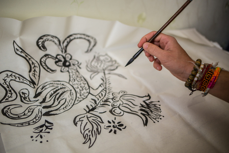 Ink painting on paper in the Chinaの写真素材