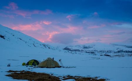 Winter mountains during a beautiful sunset. Kazakstan Tuyuk-su