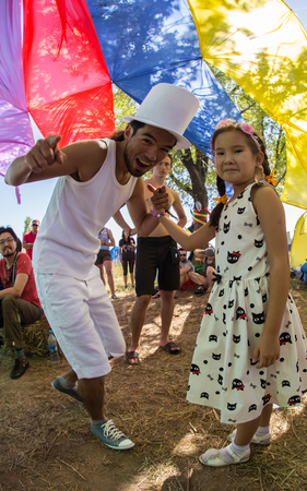 Portrait of a young smiling man on holi color  festivalのeditorial素材