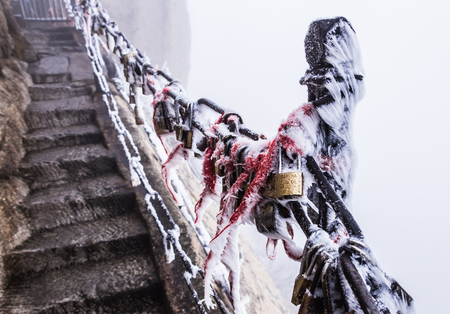 Great Wall of China with beautiful winter skyの写真素材