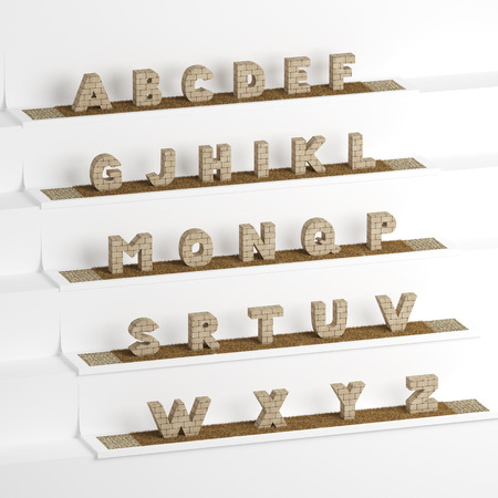 3D render font, big white letters standingの写真素材