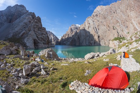 starry night sky high in the mountains and  tentの写真素材