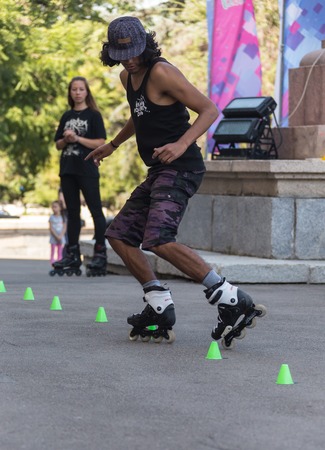 KAZAKHSTAN ALMATY - AUGUST 28, 2016: Urban extreme competition, where the city athletes compete in...