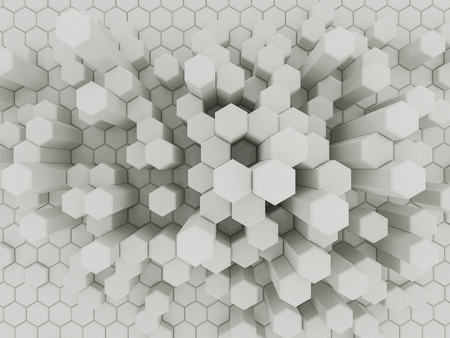 White geometric hexagonal abstract background. 3d rendering