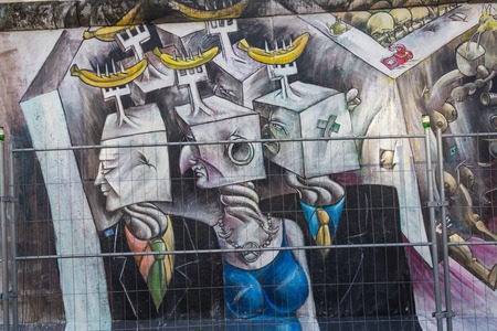 BERLIN, GERMANY - SEPTEMBER 15: Berlin Wall graffiti seen on SEPTEMBER 15, 2014, Berlin, East Side Gallery. Its a 1.3 km long part of original Berlin Wall which collapsed in 1989のeditorial素材