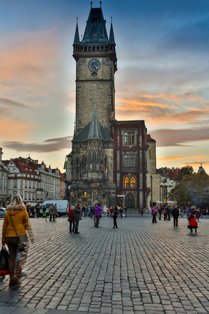 CZECH REPUBLIC, PRAGUE - OCTOBER 02, 2017: The appearance of a wonderful European city. Prague Old Town Square and Church of Mother of God before Tyn in Prague, Czech Republic. Architecture and landmark of Prague, postcard of Pragueのeditorial素材