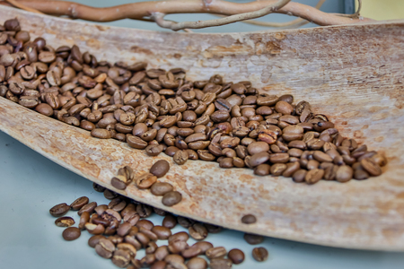 Coffee beans with bag still life shot and vintage styleの写真素材