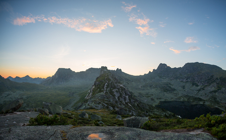 Sunrise in mountains in the Ergaki national park, Russiaの写真素材