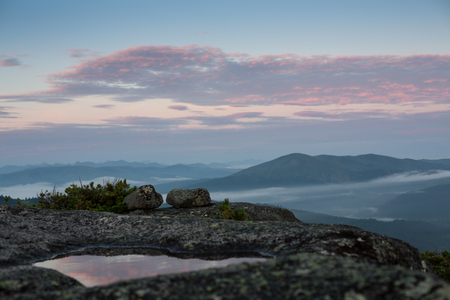 Sunrise in mountains in the Ergaki national park, Russiaの写真素材