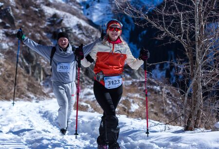 ALMATY, KAZAKHSTAN - APRIL 09, 2017: Amateur competitions - Mountain half-marathon, in the foothills...