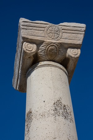 View over the roman pillars in the ruins of Ephesus, Selcuk, Izmir, Turkey ,beautiful blue skyの写真素材