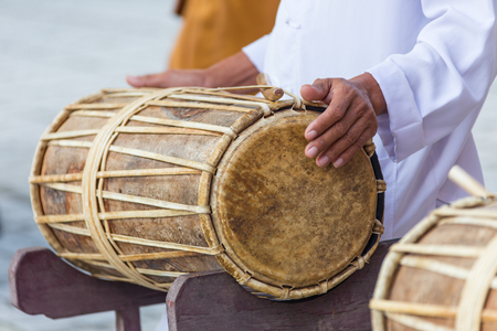 Man drumming in Indian wedding ceremonies, selective focus.の写真素材