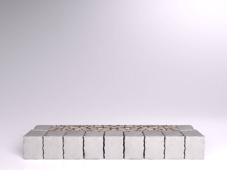 Background for cosmetic product branding, identity and packaging inspiration. White concrete podium with tan color background. 3d rendering illustration.の写真素材