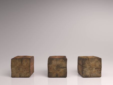 Design concept - abstract geometric real wooden cube with surreal layout on white floor background and it's not 3D render.の写真素材