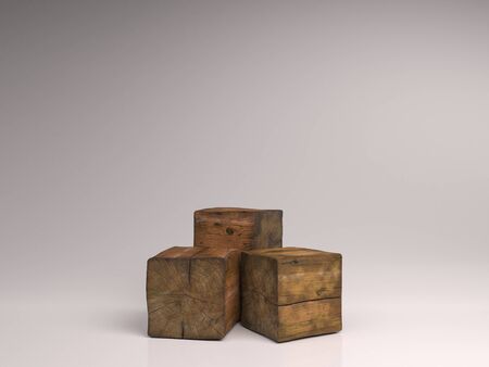 Design concept - abstract geometric real wooden cube with surreal layout on white floor background and it's not 3D render.の写真素材