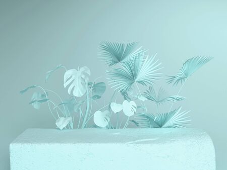 3d rendered abstract podium background - Abstract, 3d rendered white background with blue podium.の写真素材