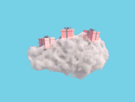 Gift box on the cloud on blue background. 3d renderingの写真素材