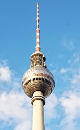 The famous Tv Tower of Berlin located at the  Alexanderplatz   The tower is 365 meters tall and one of the landmarks of the City のeditorial素材