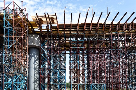 Scaffolds at road construction siteのeditorial素材