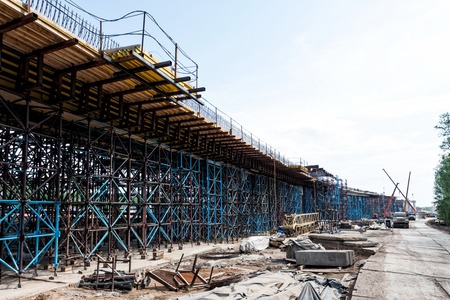 Scaffolds at road construction siteのeditorial素材