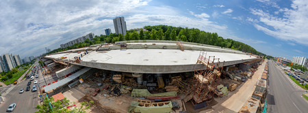 Fish-eye view of the elevated road constructionの写真素材