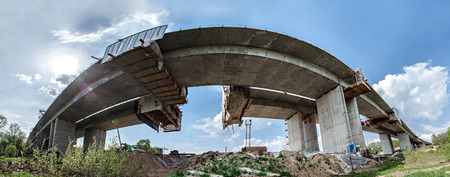 Panorama of the bridge construction in Moscow regionの写真素材