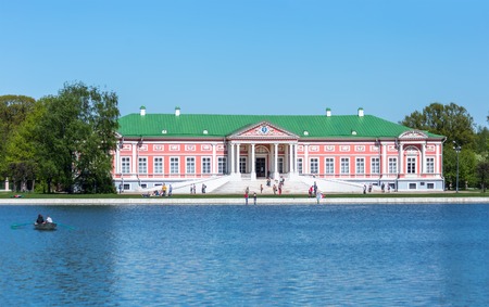 MOSCOW, RUSSIA - MAY 9, 2014: Facade view of the Kuskovo palace on May 9, 2014 in Moscow. Kuskovo was the summer country house and estate of the Sheremetev family. Built in the mid-18th century, it was originally situated several miles to the east of Moscのeditorial素材