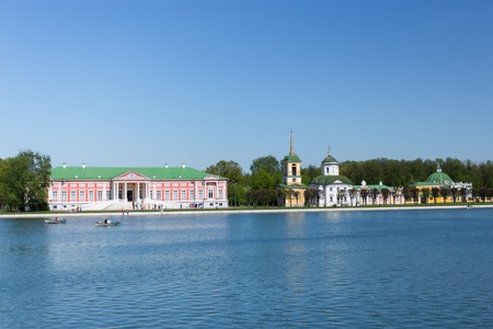 Palace and church at the museum-estate Kuskovo, Russiaのeditorial素材