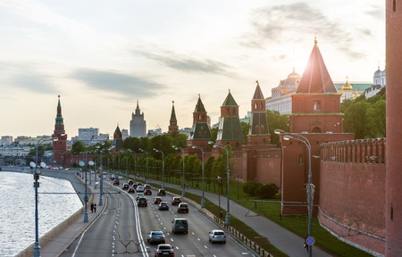 Moskvoretskaya embankment and Kremlin in Moscow, Russiaのeditorial素材
