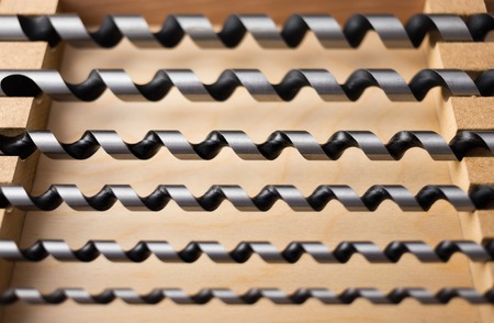 Closeup of the augers in the wooden boxの写真素材