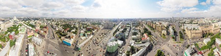 Seamless aerial panoramic view of the transport interchange on the Taganskaya square in Moscow,...