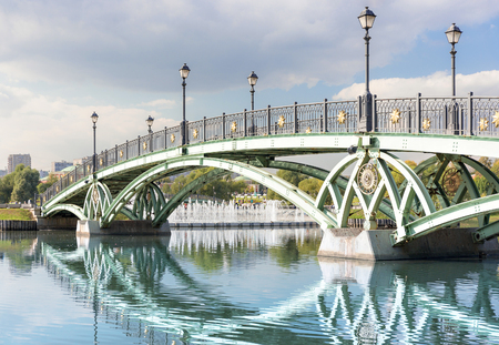 Close-op view of west arch bridge in Tsaritsyno park in Moscowの写真素材
