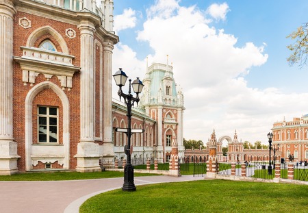 Tsaritsyno palace in Moscow with lantern on the foregroundのeditorial素材