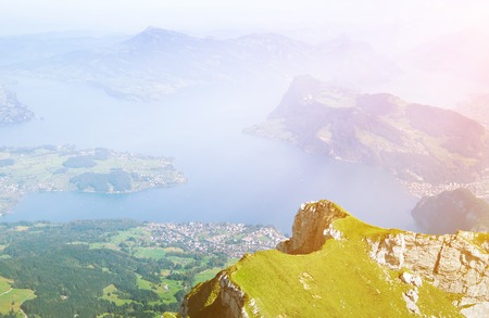View from the mountain Pilatus at the Lake of Lucerne, Switzerlandの写真素材