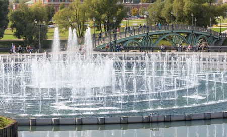 MOSCOW - SEPTEMBER 15, 2015: Fountain in Tsaritsyno park. Built on "horseshoe" Island in the Middle pond.のeditorial素材
