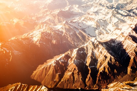Aerial view of the mountains in brown colorの写真素材