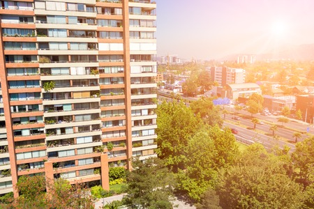 Balcony view to the neighborhood in Las Condes commune in Santiago, Chileの写真素材
