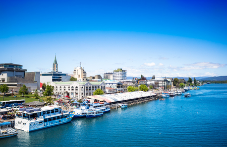 VALDIVIA, CHILE - OCTOBER 30, 2016: Riverbank with ships in Valdivia. The city is named after its founder Pedro de Valdiviaのeditorial素材