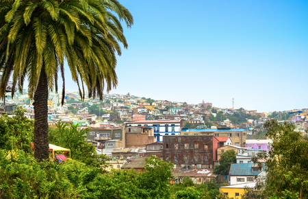 VALPARAISO, CHILE - OCTOBER 27, 2016: View of city center of Valparaiso form hill. Valparaiso is very picturesque city and famous as a UNESCO World Heritage Site.のeditorial素材