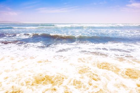 Beautiful waves of the pacific ocean in La Serena, Chileの写真素材