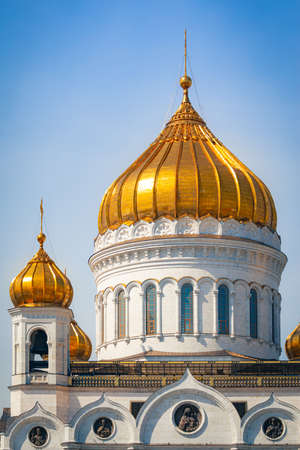 Close-up of the dome of the Cathedral of Christ the Savior in Moscow, Russiaのeditorial素材